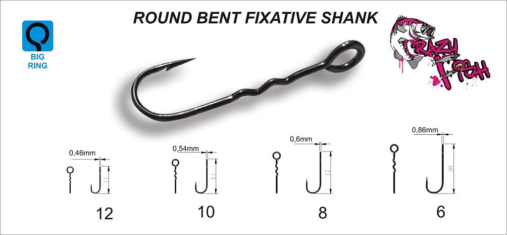 Одинарный крючок Crazy Fish Round Bent Fixative Shank №12 8 шт