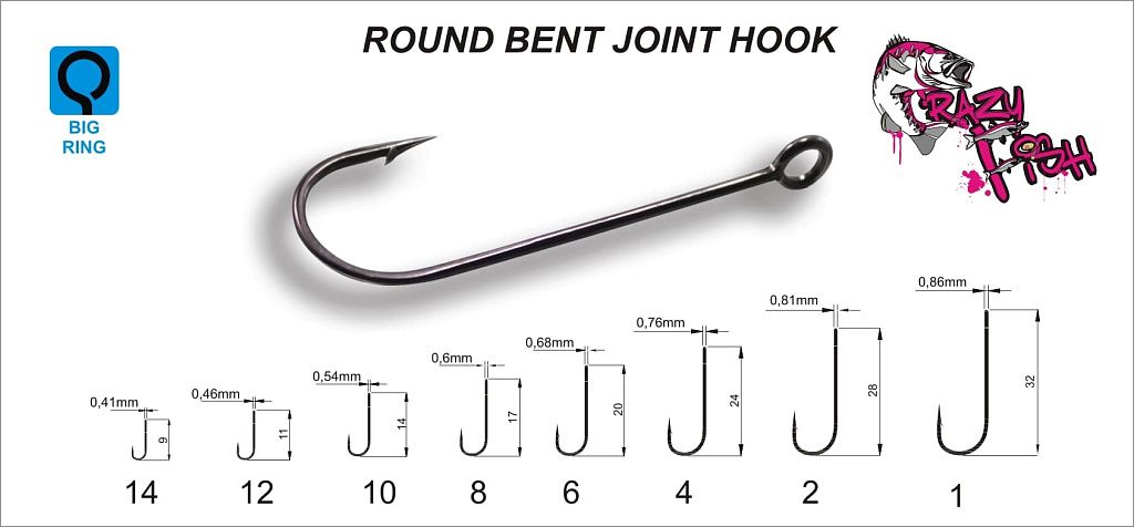 Одинарный крючок Crazy Fish Round Bent Joint Hook №1 5 шт
